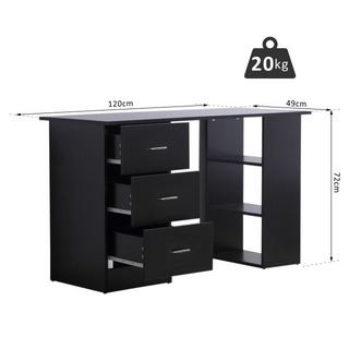 120cm Computer Desk Writing Table PC Workstation Study Laptop Stationery w/ 3 Shelf & Drawers Black - Giant Lobelia