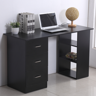 120cm Computer Desk Writing Table PC Workstation Study Laptop Stationery w/ 3 Shelf & Drawers Black - Giant Lobelia