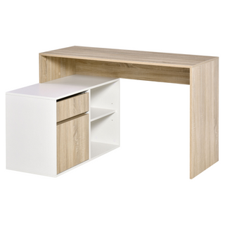 L-Shaped Corner Computer Desk Study Table PC Work w/ Storage Shelf Drawer Office, Oak and White - Giant Lobelia