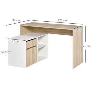 L-Shaped Corner Computer Desk Study Table PC Work w/ Storage Shelf Drawer Office, Oak and White - Giant Lobelia