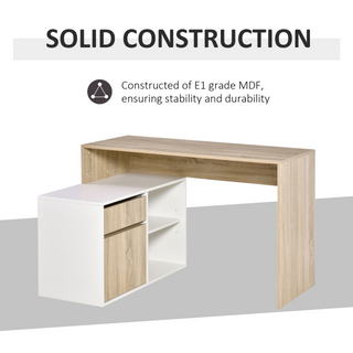 L-Shaped Corner Computer Desk Study Table PC Work w/ Storage Shelf Drawer Office, Oak and White - Giant Lobelia