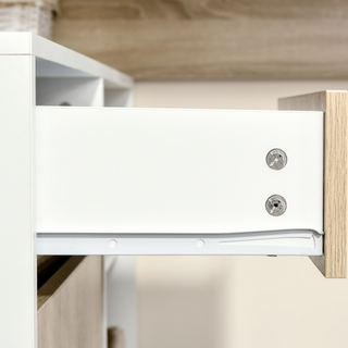 L-Shaped Corner Computer Desk Study Table PC Work w/ Storage Shelf Drawer Office, Oak and White - Giant Lobelia