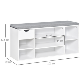 Shoe Bench with Seat Cushion Shoe Storage Cabinet with 7 Compartments Drawer Adjustable Shelves for Entryway Hallway Living Room White and Grey - Giant Lobelia