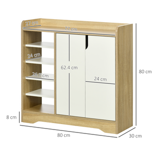 Modern Shoe Cabinet with 4-tier Double Door Cupboard and 5-tier Open Shelves, 13 Pair Shoe Storage Organizer for Entryway, Hallway, Natural and White - Giant Lobelia