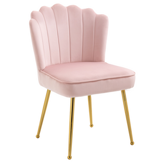 Velvet-Feel Shell Luxe Accent Chair, Glam Vanity Chair Makeup Seat, Home Bedroom Lounge with Metal Legs Comfort Padding, Pink - Giant Lobelia