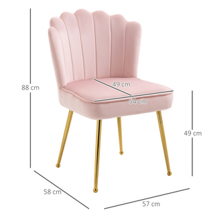 Velvet-Feel Shell Luxe Accent Chair, Glam Vanity Chair Makeup Seat, Home Bedroom Lounge with Metal Legs Comfort Padding, Pink - Giant Lobelia