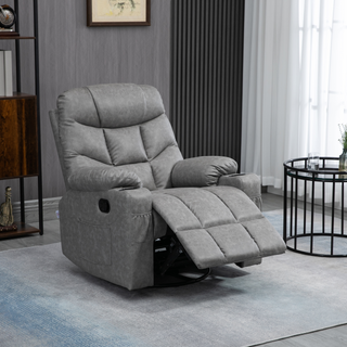 Manual Recliner Chair, Overstuffed PU Leather Recliner Armchair with Footrest, Cup Holders, Side Pockets, for Living Room Bedroom, Light Grey - Giant Lobelia