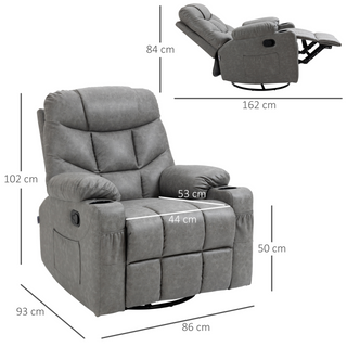 Manual Recliner Chair, Overstuffed PU Leather Recliner Armchair with Footrest, Cup Holders, Side Pockets, for Living Room Bedroom, Light Grey - Giant Lobelia