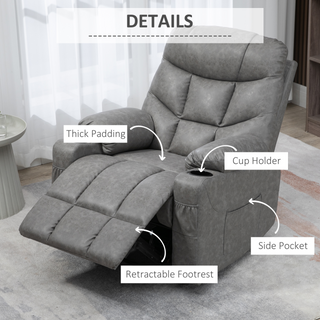 Manual Recliner Chair, Overstuffed PU Leather Recliner Armchair with Footrest, Cup Holders, Side Pockets, for Living Room Bedroom, Light Grey - Giant Lobelia