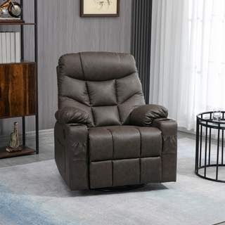 Manual Recliner Chair, Overstuffed PU Leather Recliner Armchair with Footrest, Cup Holders, Side Pockets, for Living Room Bedroom, Dark Brown - Giant Lobelia