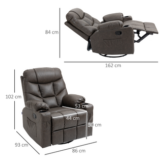 Manual Recliner Chair, Overstuffed PU Leather Recliner Armchair with Footrest, Cup Holders, Side Pockets, for Living Room Bedroom, Dark Brown - Giant Lobelia