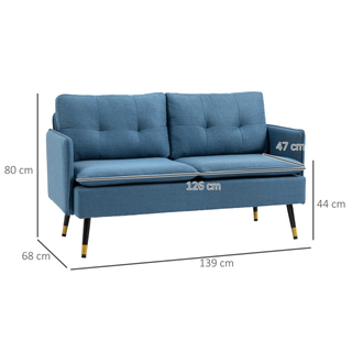 2 Seater Sofas for Living Room, Fabric Couch, Button Tufted Love Seat with Cushions, Dark Blue - Giant Lobelia