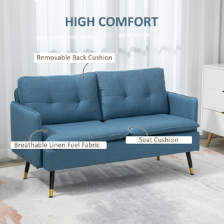 2 Seater Sofas for Living Room, Fabric Couch, Button Tufted Love Seat with Cushions, Dark Blue - Giant Lobelia