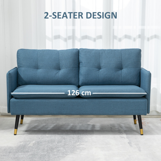 2 Seater Sofas for Living Room, Fabric Couch, Button Tufted Love Seat with Cushions, Dark Blue - Giant Lobelia