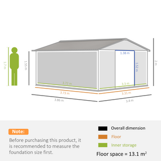 13 x 11ft Garden Metal Storage Shed Outdoor Storage Shed with Foundation Ventilation & Doors, Light Grey - Giant Lobelia