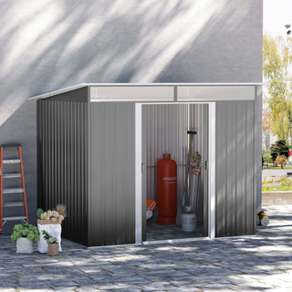 Garden Metal Storage Shed House Hut Gardening Tool Storage w/ Tilted Roof and Ventilation 9 x 6ft, Grey - Giant Lobelia