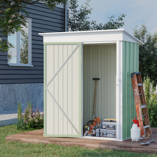 Steel Small Garden Shed, Outdoor Lean-to Shed with Adjustable Shelf, Lock and Gloves for Lawn Mower, Tool, Motor Bike, Patio, Lawn, 5x3 ft, Green - Giant Lobelia