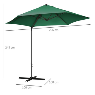 2.5M Garden Cantilever Parasol with 360° Rotation, Offset Roma Patio Umbrella Hanging Sun Shade Canopy Shelter with Cross Base, Green - Giant Lobelia