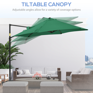 2.5M Garden Cantilever Parasol with 360° Rotation, Offset Roma Patio Umbrella Hanging Sun Shade Canopy Shelter with Cross Base, Green - Giant Lobelia