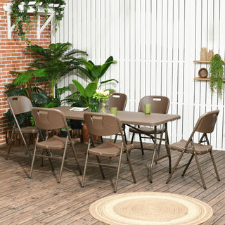 Patio 7 PCs Resin Rattan Dining Set, Foldable Chairs and Table, with HDPE Molding Process, Portable, Space-saving for Indoor & Outdoor, Dark Brown - Giant Lobelia