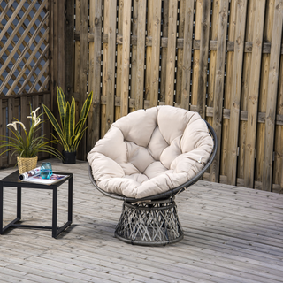 360° Swivel Rattan Papasan Moon Bowl Chair Round Lounge Garden Wicker Basket Seat with Padded Cushion Oversized for Outdoor Indoor - Giant Lobelia