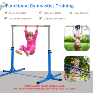 Height Adjustable Gymnastics Horizontal Bar For Kids Home Gym Training Children Junior Kip High Bar Fitness Blue - Giant Lobelia