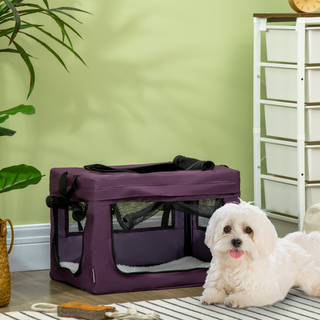 PawHut 48.5cm Foldable Pet Carrier, Portable Cat Carrier Cat Bag, Pet Travel Bag w/ Cushion, for Miniature Dogs - Purple - Giant Lobelia