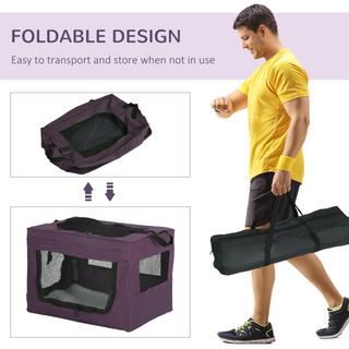 PawHut 48.5cm Foldable Pet Carrier, Portable Cat Carrier Cat Bag, Pet Travel Bag w/ Cushion, for Miniature Dogs - Purple - Giant Lobelia