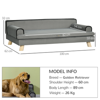 PawHut Dog Sofa with Legs Water-resistant Fabric, Pet Chair Bed for Large, Medium Dogs, Grey, 100 x 62 x 32 cm - Giant Lobelia