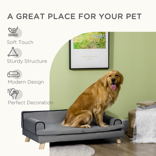 PawHut Dog Sofa with Legs Water-resistant Fabric, Pet Chair Bed for Large, Medium Dogs, Grey, 100 x 62 x 32 cm - Giant Lobelia