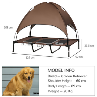 PawHut Raised Dog Bed Waterproof Elevated Pet Cot with Breathable Mesh UV Protection Canopy Coffee, for XXL Dogs, 122 x 92 x 108cm - Giant Lobelia