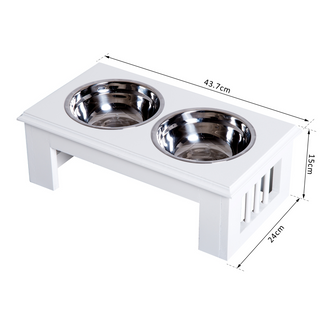 PawHut Stainless Steel Raised Dog Feeding Bowls with Stand Elevated Twin Pet Bowls Water Food Feeder 43.7L x 24W x 15H cm - White - Giant Lobelia