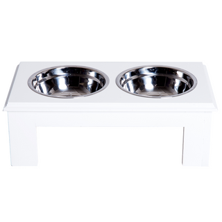 PawHut Stainless Steel Raised Dog Feeding Bowls with Stand Elevated Twin Pet Bowls Water Food Feeder 43.7L x 24W x 15H cm - White - Giant Lobelia