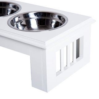 PawHut Stainless Steel Raised Dog Feeding Bowls with Stand Elevated Twin Pet Bowls Water Food Feeder 43.7L x 24W x 15H cm - White - Giant Lobelia