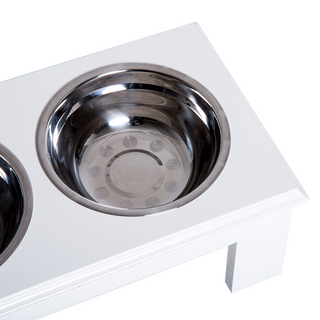 PawHut Stainless Steel Raised Dog Feeding Bowls with Stand Elevated Twin Pet Bowls Water Food Feeder 43.7L x 24W x 15H cm - White - Giant Lobelia