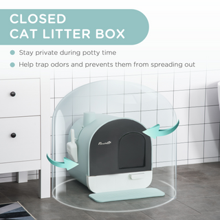 PawHut Cat Litter Box Kitten Litter Tray with Hood Scoop Filter Flap Door, 43x44x47 cm, Green - Giant Lobelia