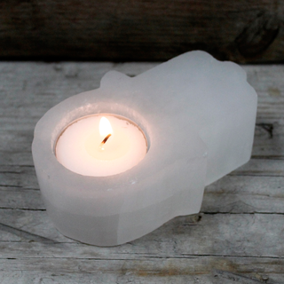 Selenite Hamsa Candle Holder - Giant Lobelia