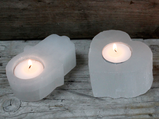 Selenite Hamsa Candle Holder - Giant Lobelia