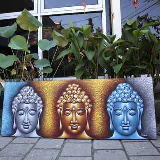 Buddha Painting - Three Heads Gold Detail - Giant Lobelia