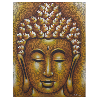 Buddha Painting - Gold Brocade Detail - Giant Lobelia