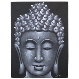 Buddha Painting - Grey Brocade Detail - Giant Lobelia