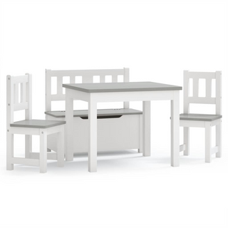 4 Piece Children Table and Chair Set White and Grey MDF - Giant Lobelia