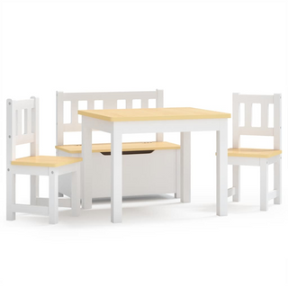 4 Piece Children Table and Chair Set White and Beige MDF - Giant Lobelia