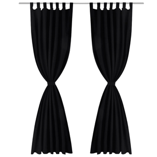 2 pcs Black Micro-Satin Curtains with Loops 140 x 245 cm - Giant Lobelia