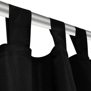 2 pcs Black Micro-Satin Curtains with Loops 140 x 245 cm - Giant Lobelia