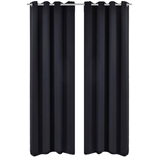 2 pcs Black Blackout Curtains with Metal Rings 135 x 245 cm - Giant Lobelia