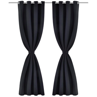 2 pcs Black Blackout Curtains with Metal Rings 135 x 245 cm - Giant Lobelia