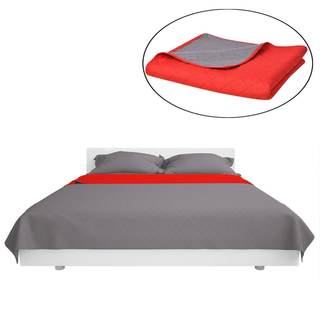 vidaXL Double-sided Quilted Bedspread Red and Grey 230x260 cm - Giant Lobelia