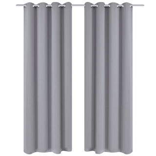 Blackout Curtains 2 pcs with Metal Eyelets 135x175 cm Grey - Giant Lobelia