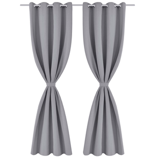 Blackout Curtains 2 pcs with Metal Eyelets 135x175 cm Grey - Giant Lobelia